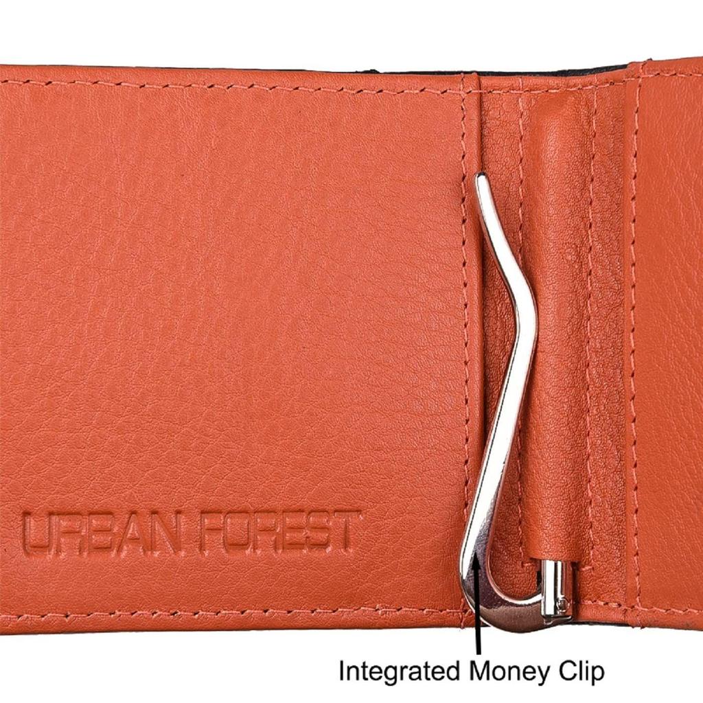 Eddy Black/Orange Money Clip Leather Wallet for Men - Minimal Leather Wallet for Men