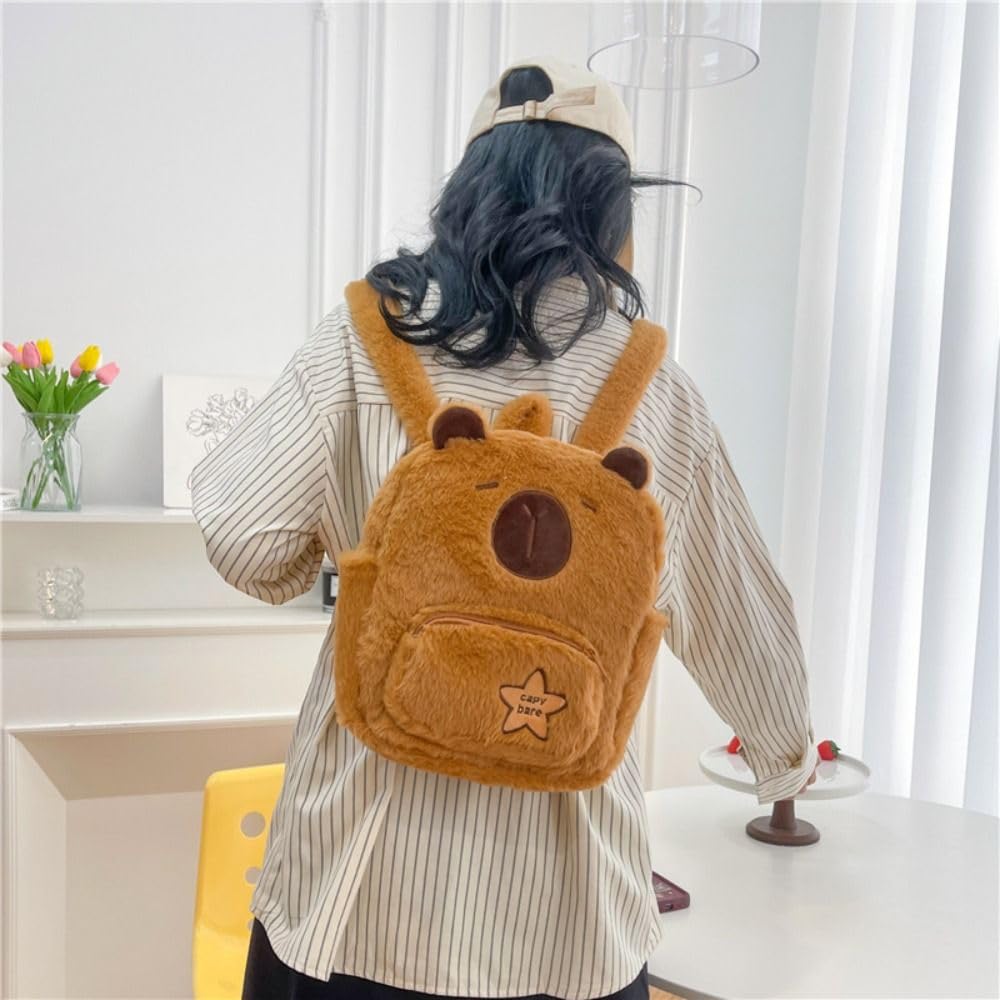 [EZBUYGO] Cute Capybara Plush Backpack for Women, Multi-Purpose Cartoon Funny Capybara Crossbody Bag, Large Capacity Tote Bag
