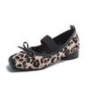 Leopard Square Toe Marie Janes Shoes Bow Women Sandals Ballet 2025 Trend Summer Casual Soft Sole Shoes Shallow Loafers Zapatos