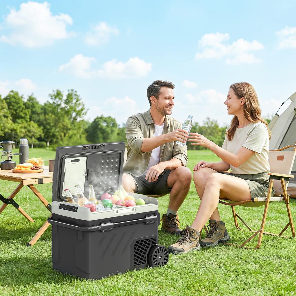 40L Compressor Car Fridge Freezer, Dual Zone Camping Refrigerator with App Control, Telescopic Handle, -20 degrees C-20 degrees C