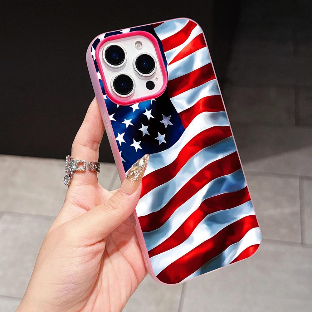 USA America Flag Jelly Double Layer Rose Red Mobile Phone Case for iPhone 17 16 15 14 13 12 11 Air Pro Max Plus Protective