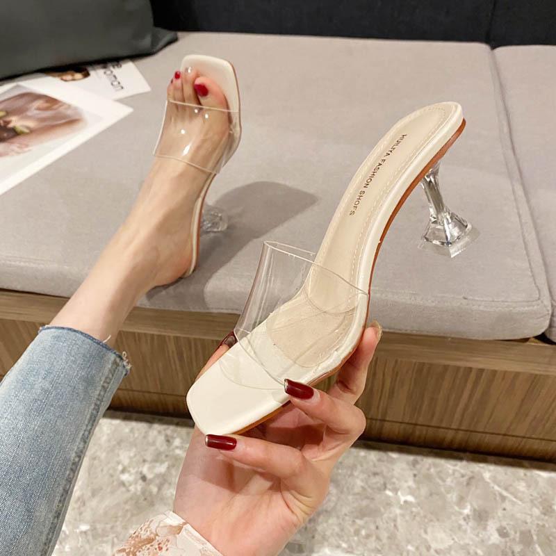 

Transparent women s sandals high heels 2025 summer fashion medium heel crystal shoes sexy outer shoes 801-1 39 абрикосовый