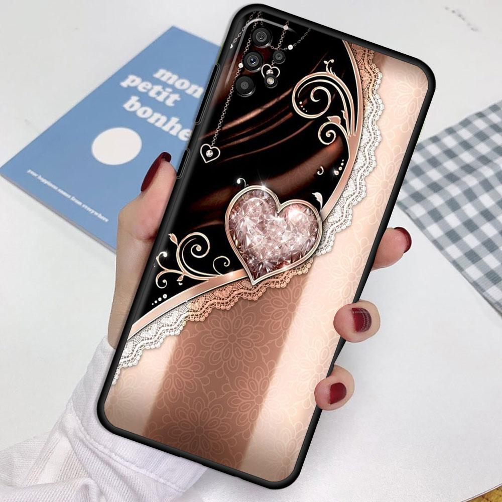 Case For Samsung Galaxy A52 A12 A32 A51 A21s A71 A13 A53 A22 A31 A72 A03 A02s A41 Black Phone Shell Love Bow