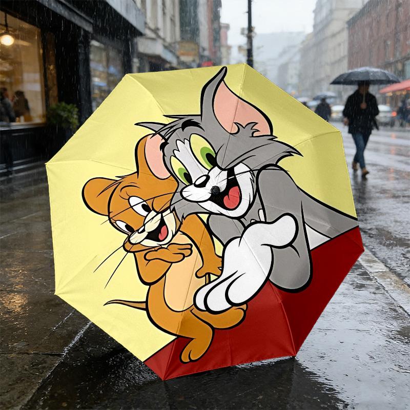 Tom Jerry 8 Ribs 3Fold Black Glue Uv Protection Umbrella Sun Protection Rainproof Compact Folding Umbrella For Travel Daily Use C9241615