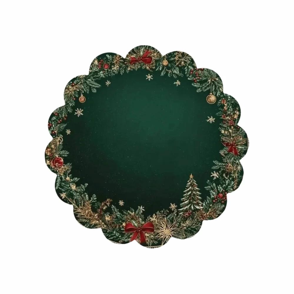 2Pcs New Round Christmas Placemats Polyester Non-Slip Christmas Table Mats Xmas Placemat New Year Party Ornament