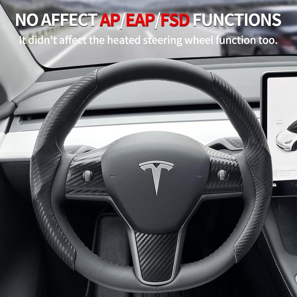 Tesla Model 3/Y Steering Wheel Cover, Carbon Fiber Steering Wheel Wrap Stickers For Tesla Model 3 Model Y 2017-   2024 Interior Accessories, Black