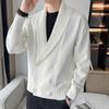 Men Sweater Coat Turn-down Collar Solid Color Long Sleeves Cardigan Buttons Warm Elastic Double-breasted Men Spring Coat for Work