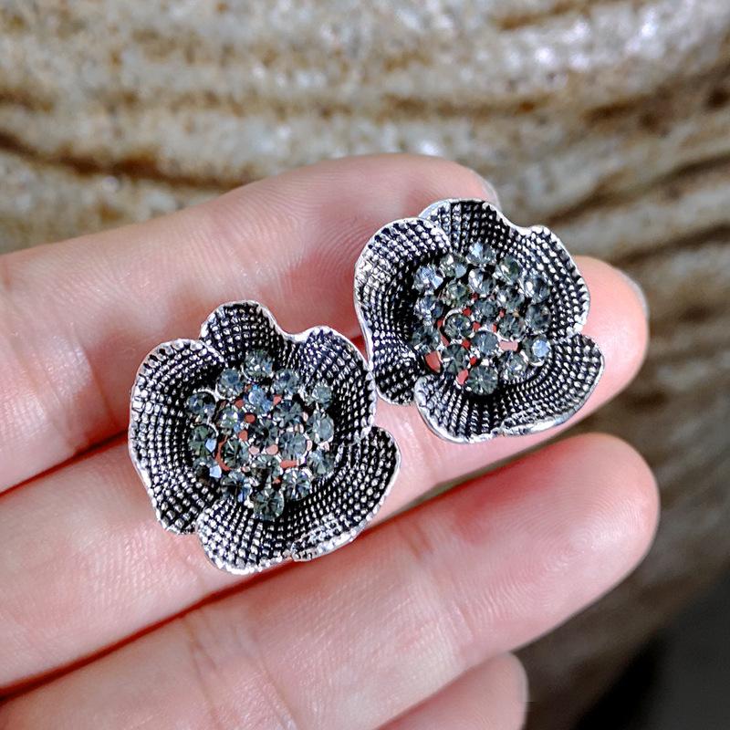 Elegante Frauen Blau Stein Rose Blume Ohr Clip Ohrring Schmuck Mode Geschenke AVE