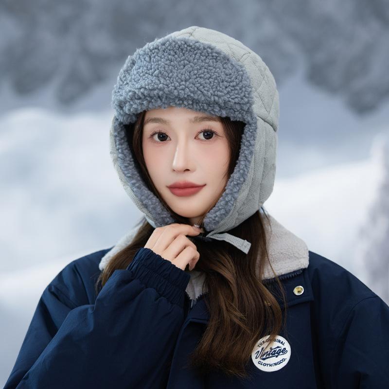 Autumn and Winter Hats for Women  Big Head Circumference Thickened Warm Windproof Lei Feng Hat Fashionable and Versatile Ear Protection Hat
