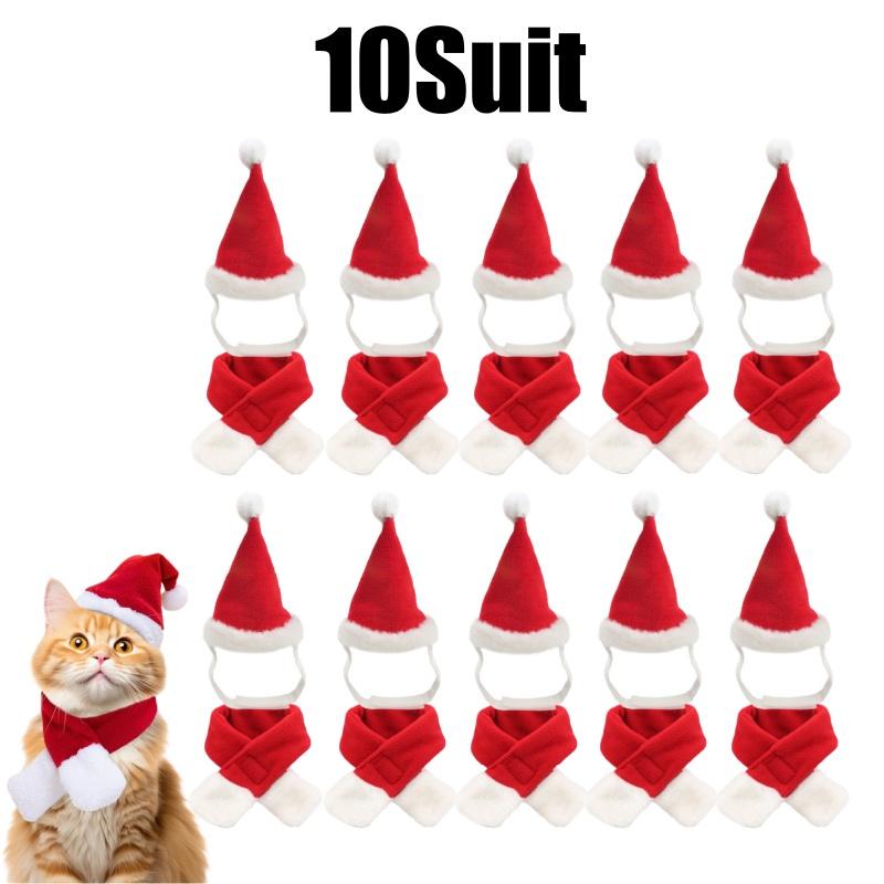 1-20Suits Christmas Pet Costume Outfit Santa Hat Scarf for Cats Small Dogs Holiday Party Pets Party Costume Accessories Supplies