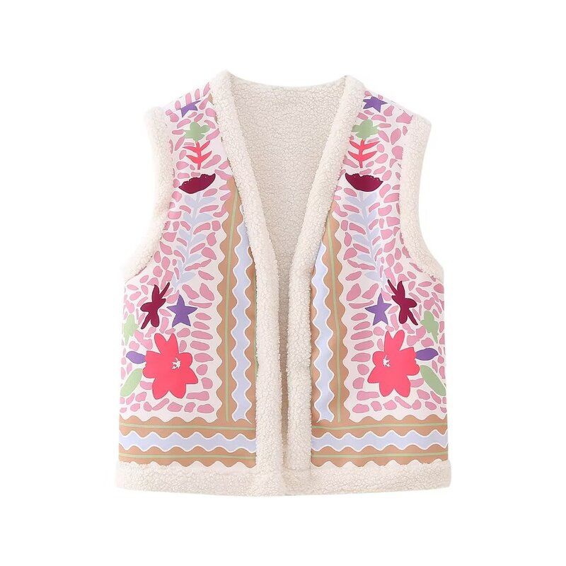 Fashion Wind 2023 New Fall Women's Clothing Stylish Fashion Slim Looking All-Matching Sleeveless Fleece Printed Vest
