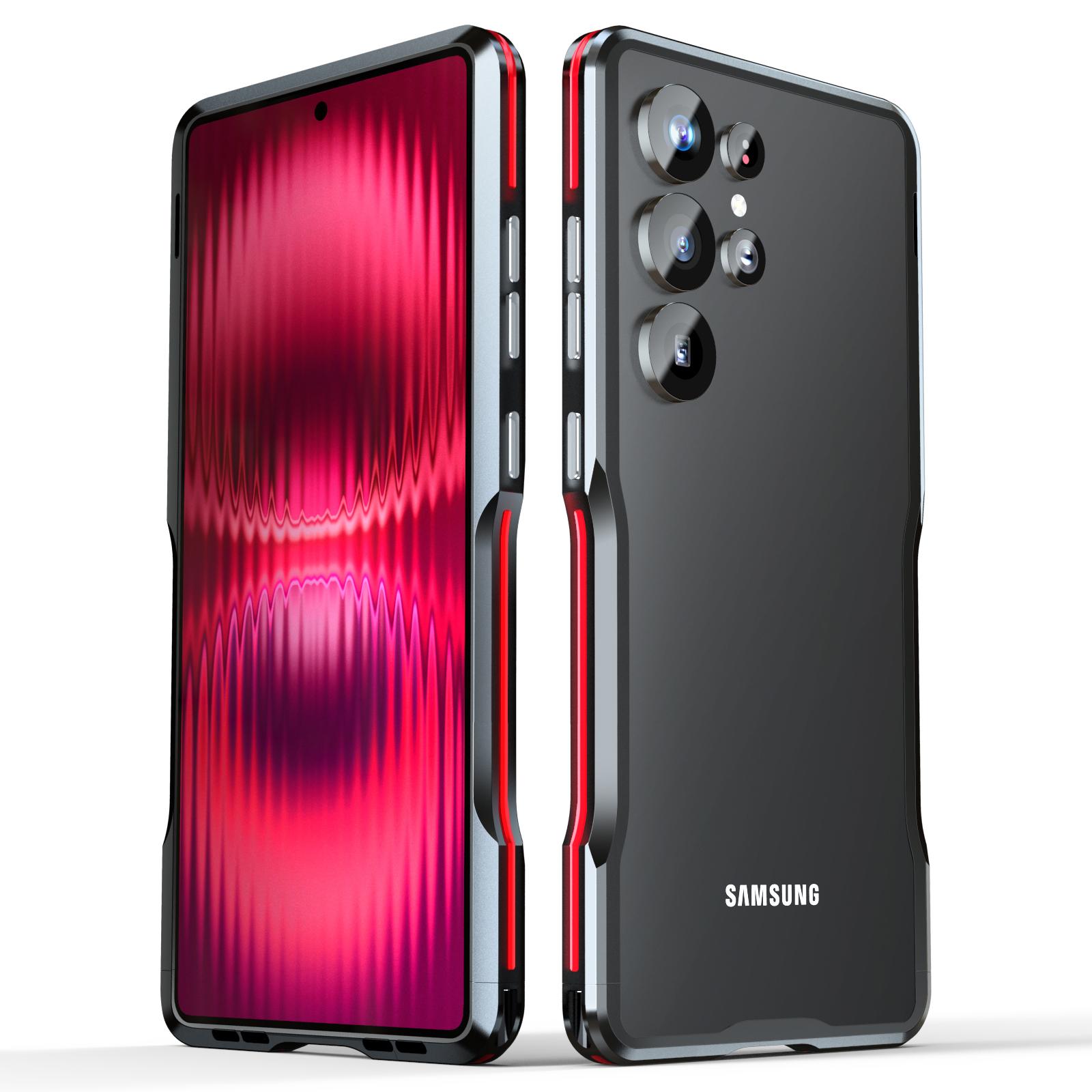 

LUPHIE Чехол для Samsung Galaxy S25 Ultra Металлическая рамка-бампер Противоударная крышка для телефона Black/Red