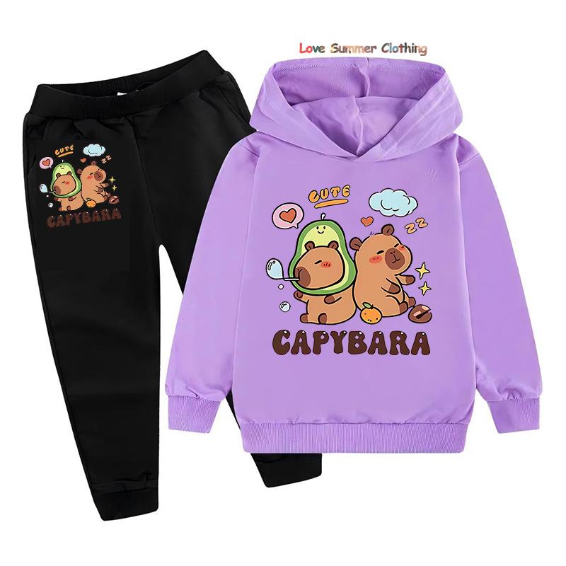 2-teiliges Mädchen Capybara Hoodie Jogginghosen Set Kinder Gemütliches Outfit Capybara Grafik Lässige Spielkleidung Maschinenwaschbar Alltag Sport Passendes Outfit für Jungen