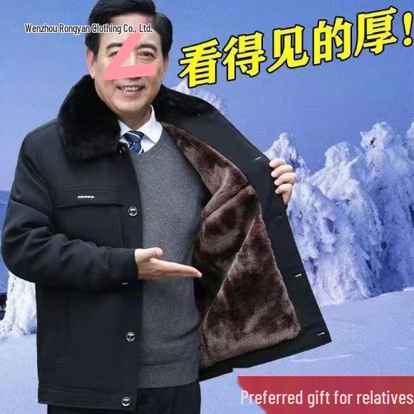 Herren Warme Baumwolljacke mit Fleecefutter, Kurzstil, Herbst-/Wintermantel für Mittelalte und Ältere