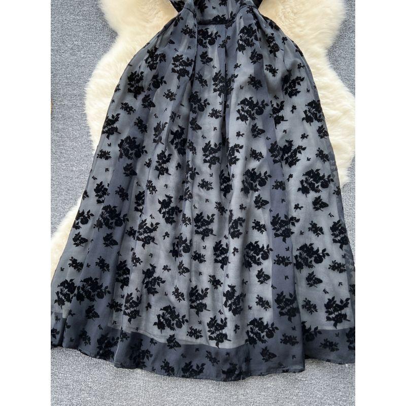 Retro Hepburn Style Mesh Slip Dress Waist-Tight Tube Top