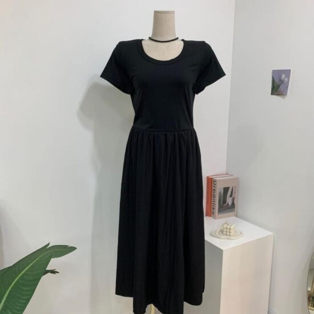 C S In The Room Chani baSiC Ribbed Layered Short Sleeve Long dreSS 2Color C