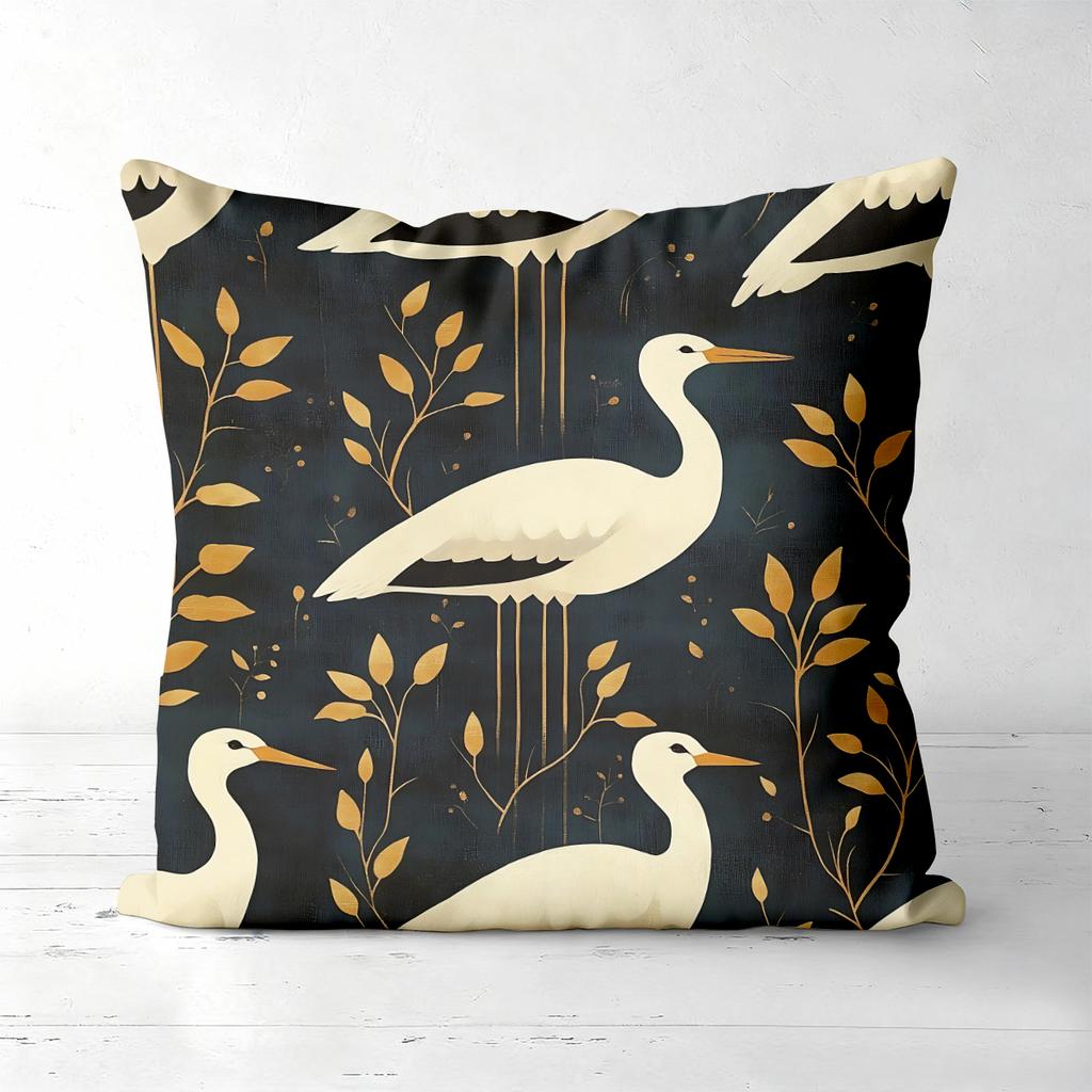 Heron Patterned Cushions With Floral And Leaf Designs Polyester pillowcase, sofa decorative cushion cov Headboard Pillow