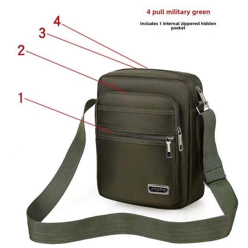 

Водонепроницаемая нейлоновая сумка-мессенджер Oxford для мужчин и женщин с многослойными карманами Four Zippers-Standard Edition армия зеленый