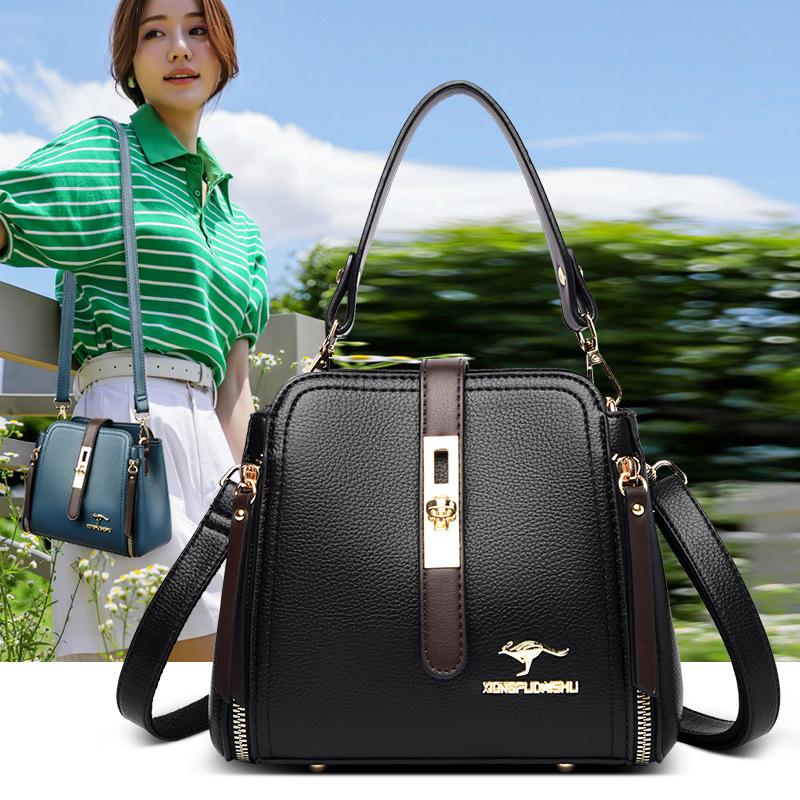 Fashionable Women's Handbag Retro Color Block Lock Small Bucket Crossbody Small Square Bag Casual Women's Shoulder Bag Commuting