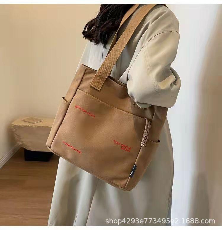New Women's Canvas Tote Bag Ins Versatile Large Capacity Shoulder Handbag Student School Book Bag Daily Commute Casual Reusable Cloth Bag