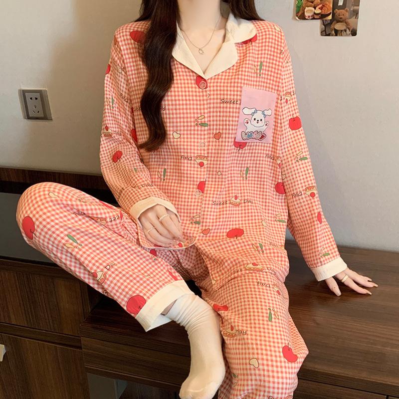 Elegant And Simple Natural Style Pajamas Women'S Autumn Flowers Long-Sleeved Fashion Loungewear Cloud Cotton Suit