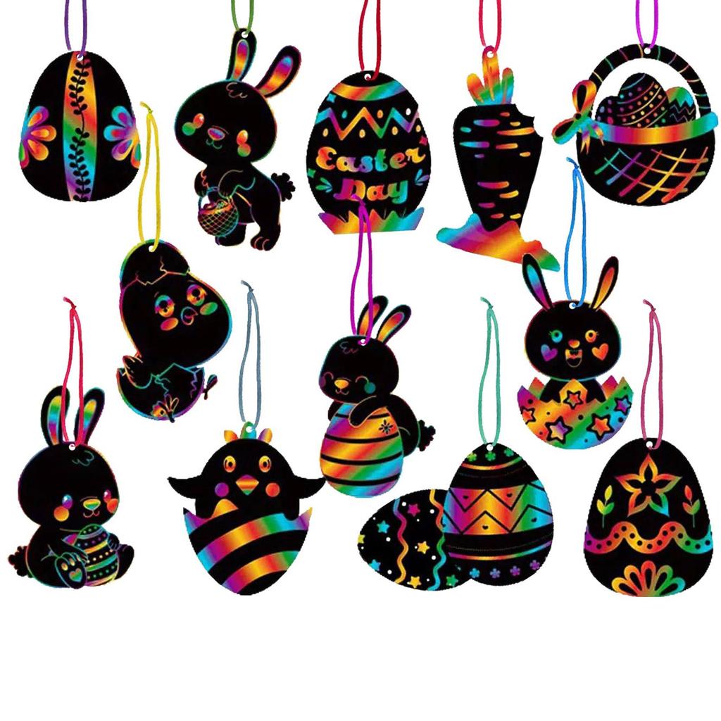 Children's Colorful Scrape Painting Eggs Easter Alien Scrape Painting Decorative Beads Party Scrape Painting Set(flat Surface)
