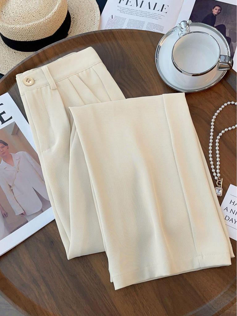 Women's Floor-Length Wide-Leg Pants, Spring/Summer 2026, High-Waisted, Loose Fit, Versatile for Petite Figures, Lightweight, Casual.