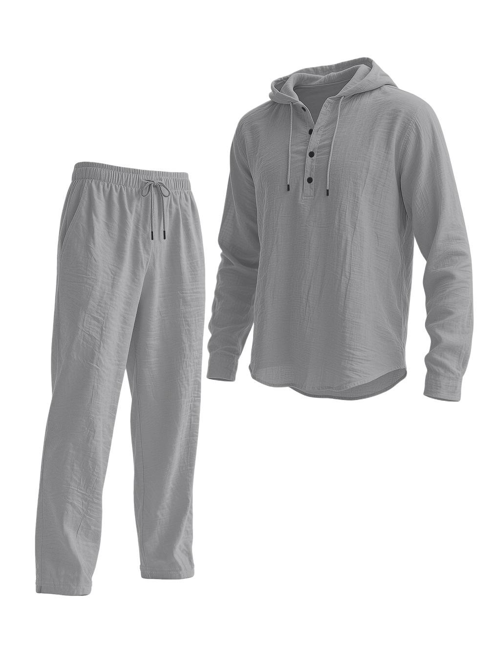 Men s Casual Old Money Style Linen Hoodie and Trousers Set