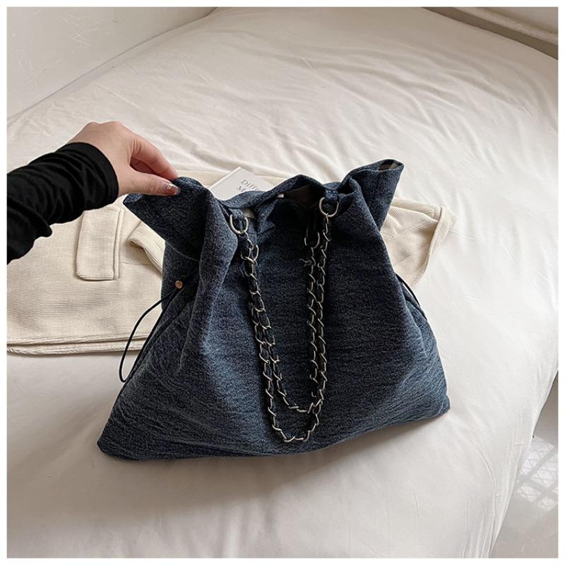 Personalized Hundred Denim Chain Tote Bag Drawstring Shoulder Underarm Bag