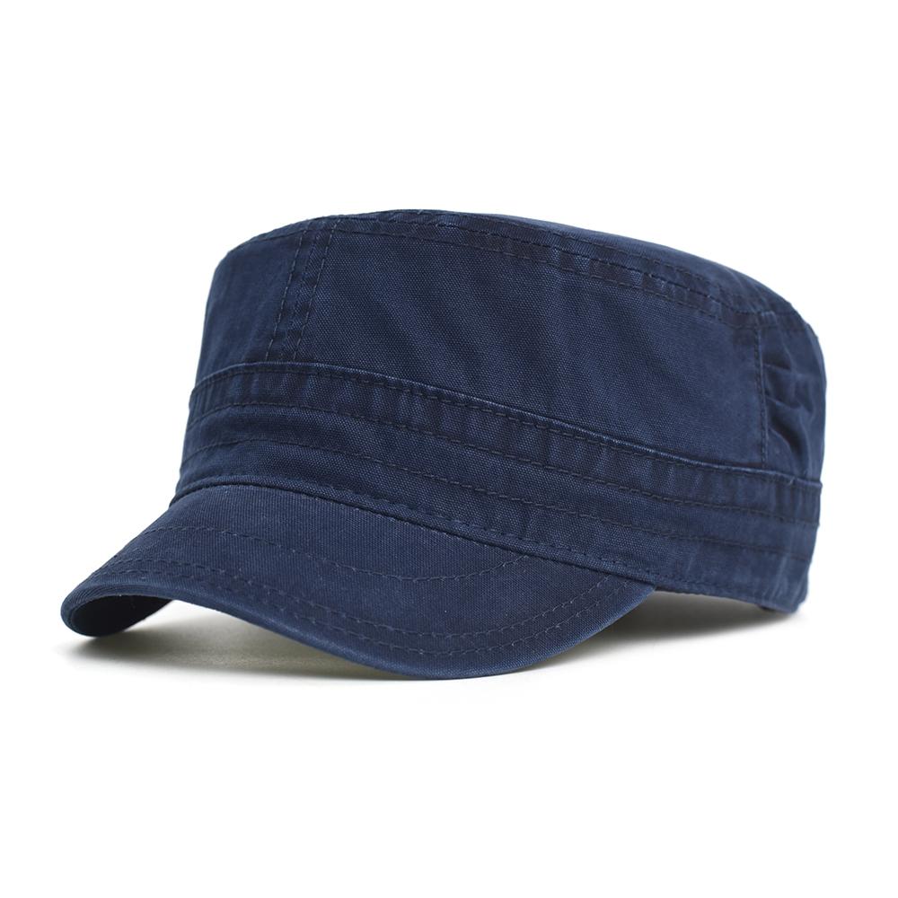 

Spring Summer Washed Cotton Military Caps Men Women Casual Fashion Unique Design Vintage Flat Top Hat Adjustable 56-59 cm темно-синього кольору