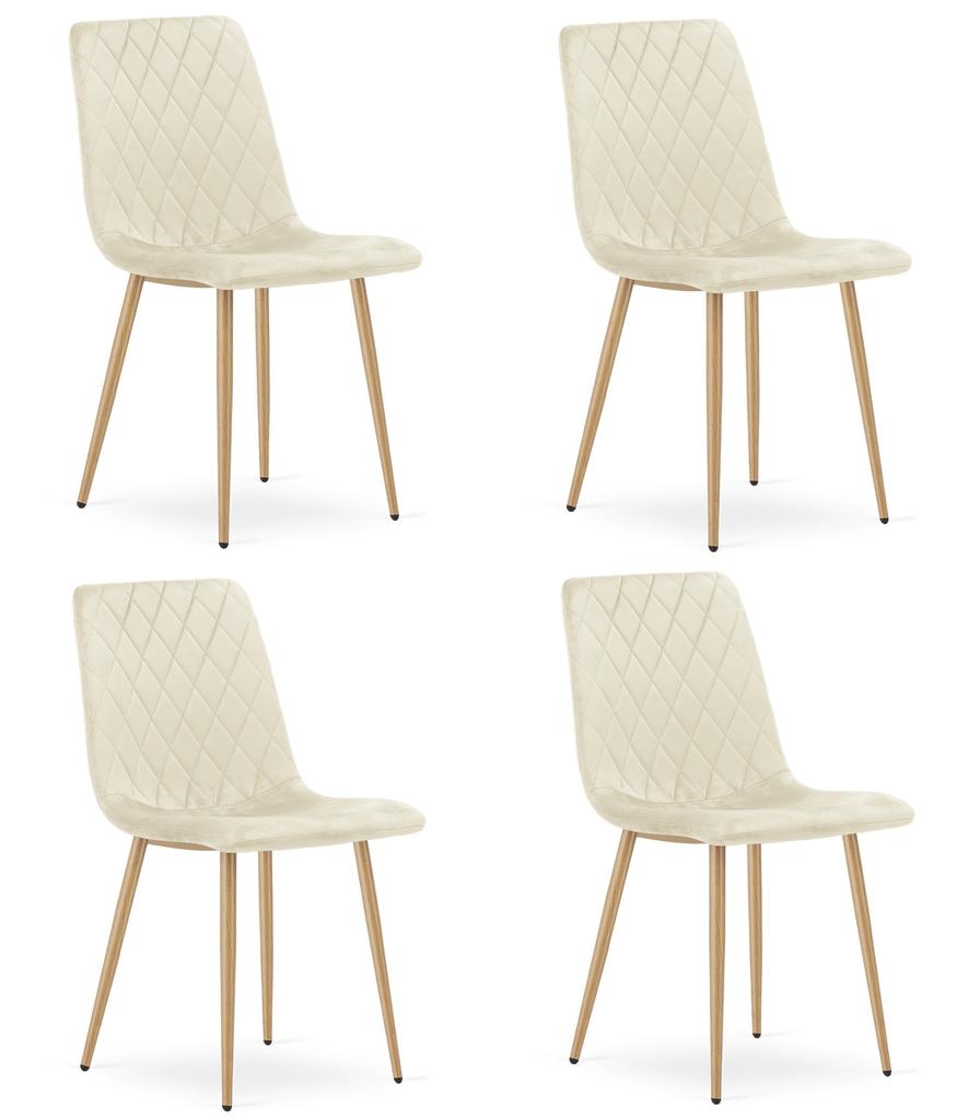 TURIN Chair - Light Beige Velvet / Wood-colored Legs X 4