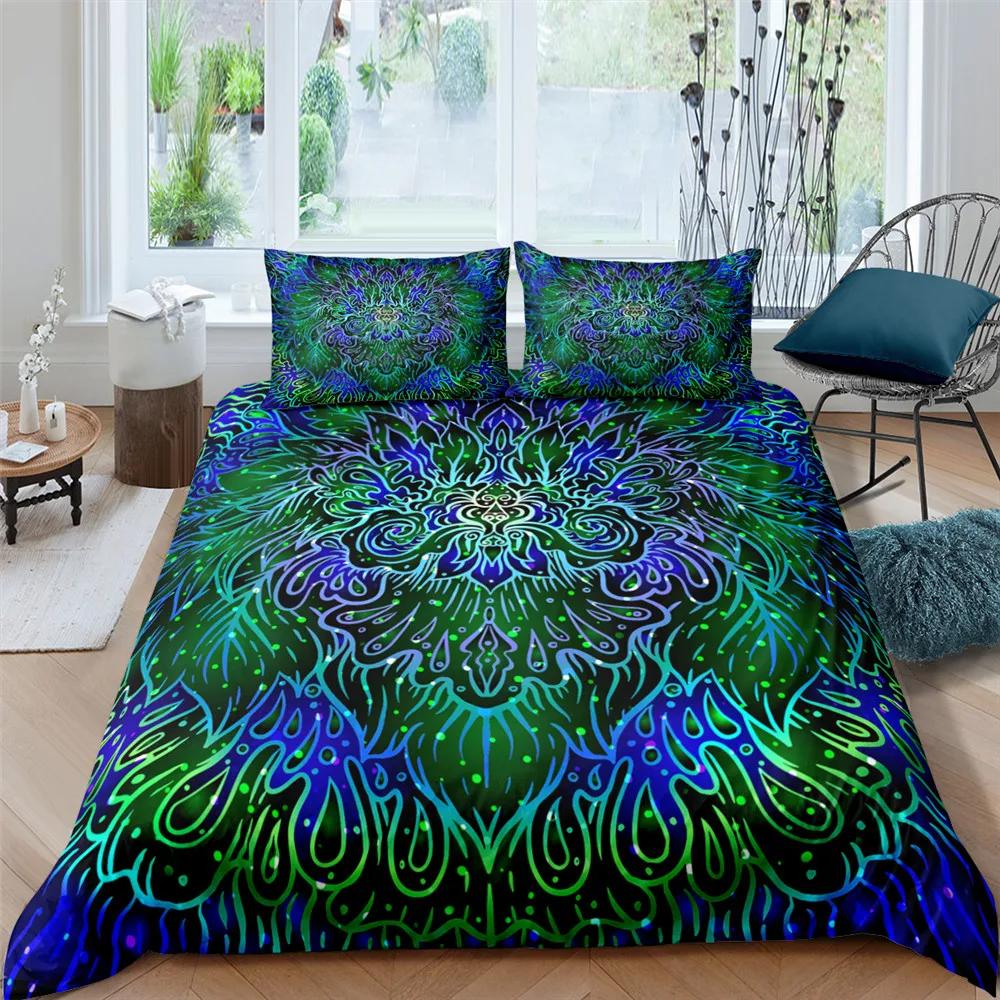 2/3dílná Sada na postel Bohemian Lotus Sada povlaku na přikrývku Mandala Květinový povlak na přikrývku Pro dospělé Černá Polyesterová sada ložního prádla Queen King Twin Pro teenagery