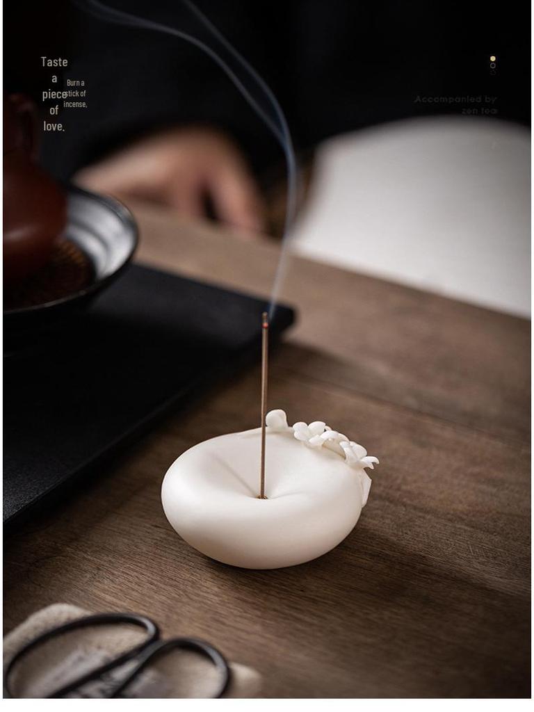 White Porcelain Plum Blossom Incense Holder: Handmade Vertical Stand for Indoor Use