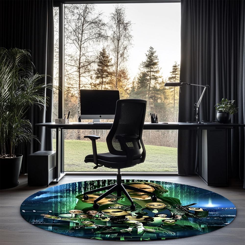 Matrix Printed Round Rug Carpet Chair Rug Area Rug Entryway Doormats,for Office Chair Living Room Bedroom Kitchen Room.