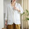 2024 Autumn Women's Cotton Linen Long Sleeve Jacket - Japanese Literary Style