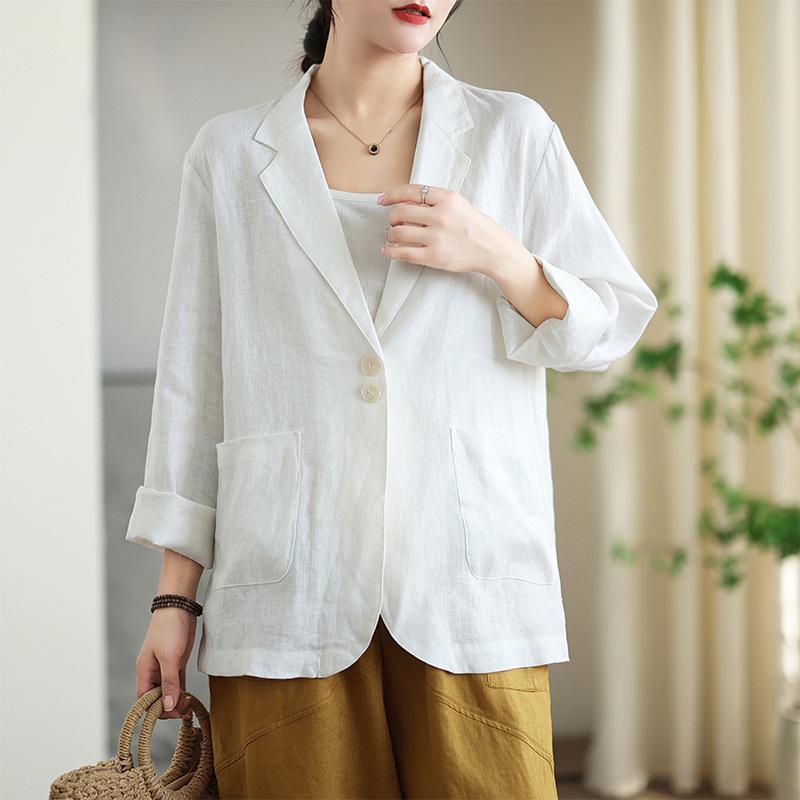 2024 Autumn Women's Cotton Linen Long Sleeve Jacket - Japanese Literary Style