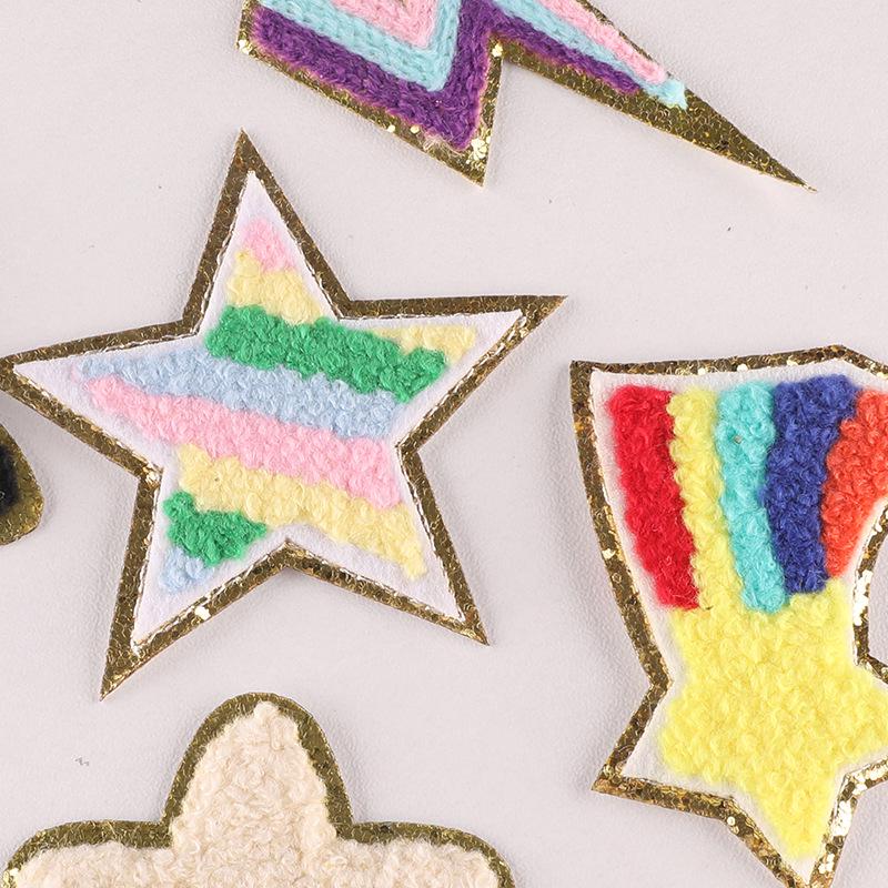 Gold Edged Chenille Towel with Love Lightning and Rainbow Embroidered Patches