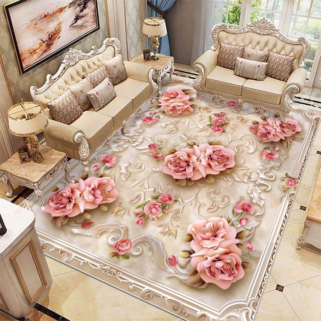 Dywan w kwiaty w stylu europejskim do salonu, pod sofę, miękkie dywaniki, luksusowy wystrój sypialni, dywanik przy łóżku, duże dywaniki do pokoju, szatni, salonu, maty podłogowe