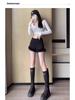 Black Raw Edge High Waist A-Line Slimming Shorts for Women - Autumn/Winter 2024 Fashion