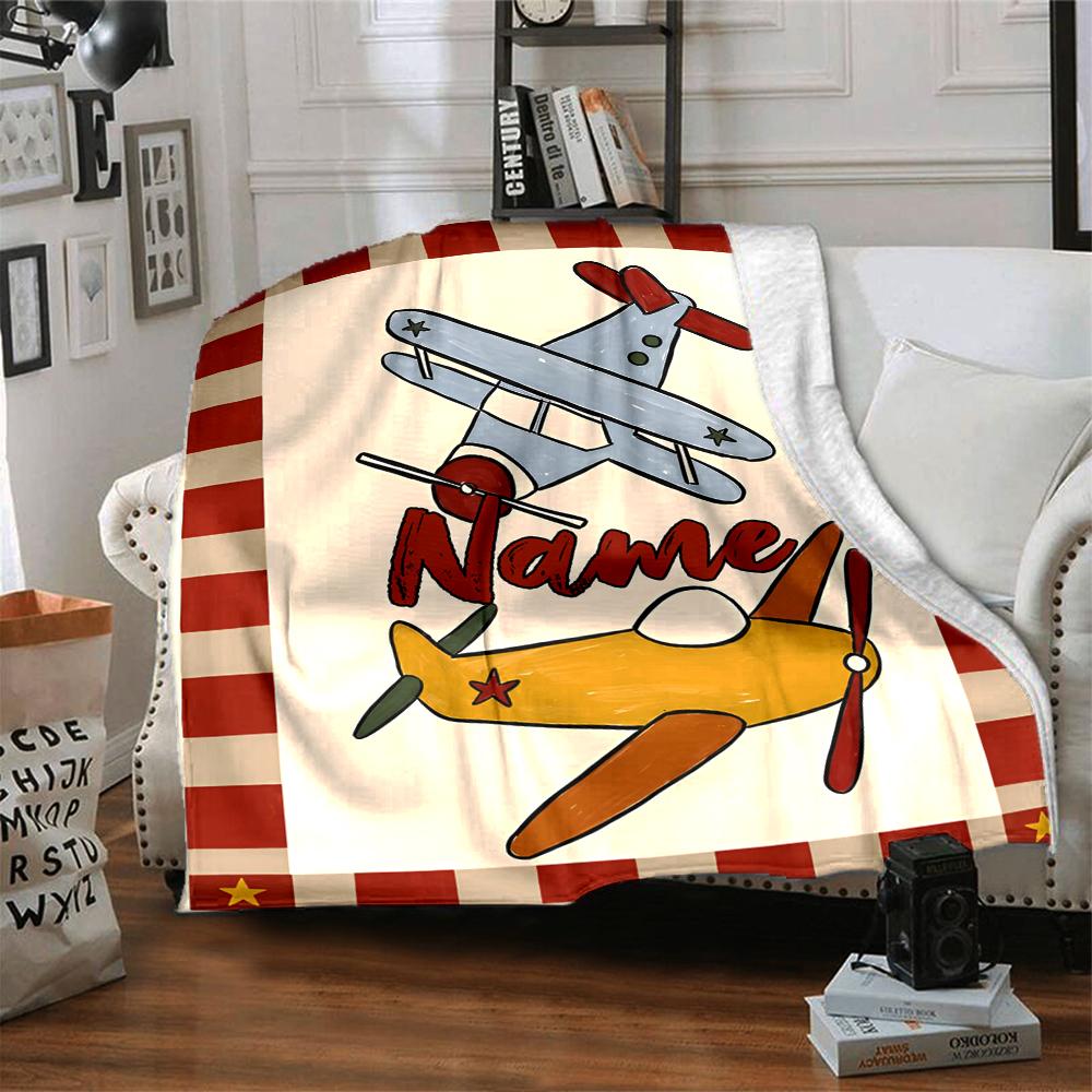 Custom Name Cute airplane Theme Printed Blanket - Perfect for Couch, Bed, Travel & Outdoor Use | Machine Washable, Cozy & Durable.