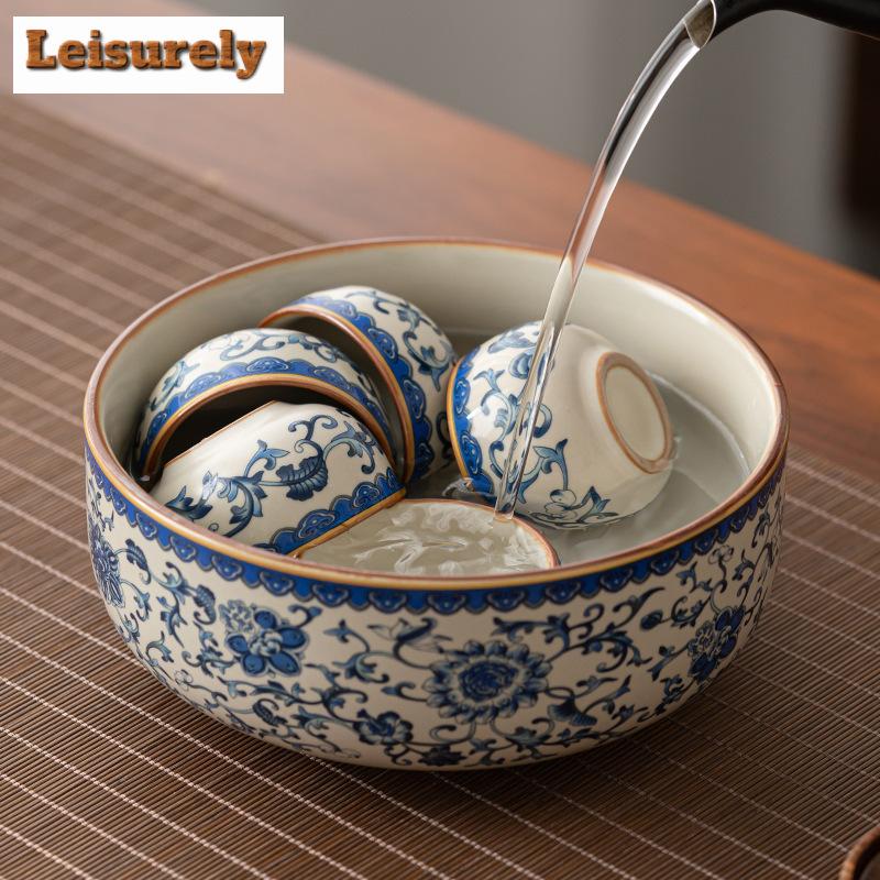 1000ml Modrobílý ru kilnový porcelán Jianshui Luxusní čajová miska na oplachování štětců Nádoba na čajový odpad Vybavení Chaxi Řemeslo