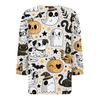 Lady's fashionable casual V-neck buttoned Halloween print three-quarter sleeve