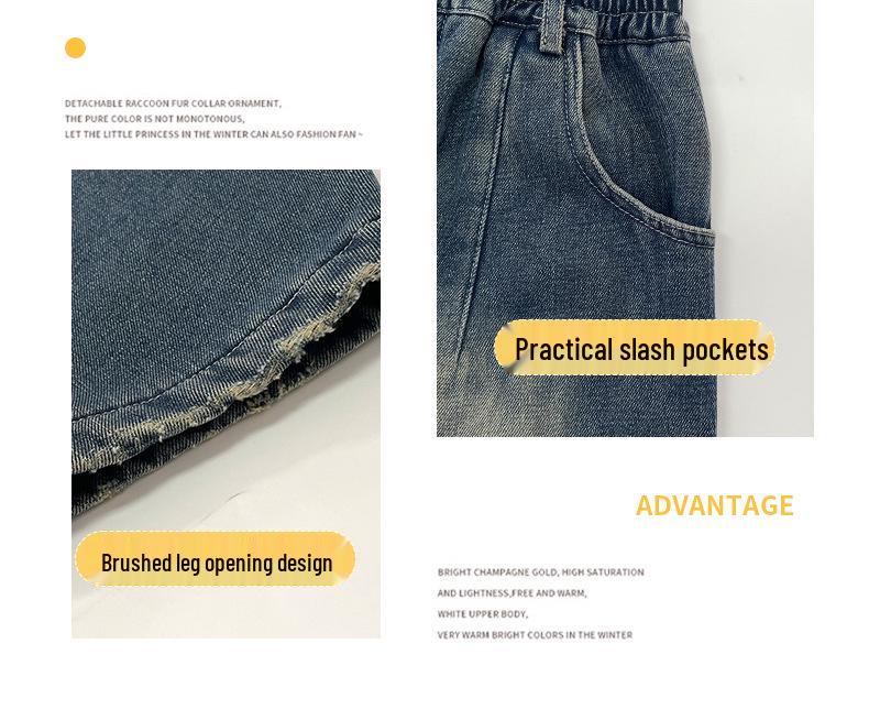 Boys' Fleece-lined Straight-leg Jeans - Spring/Autumn 2025 New Style Casual Pants for Kids