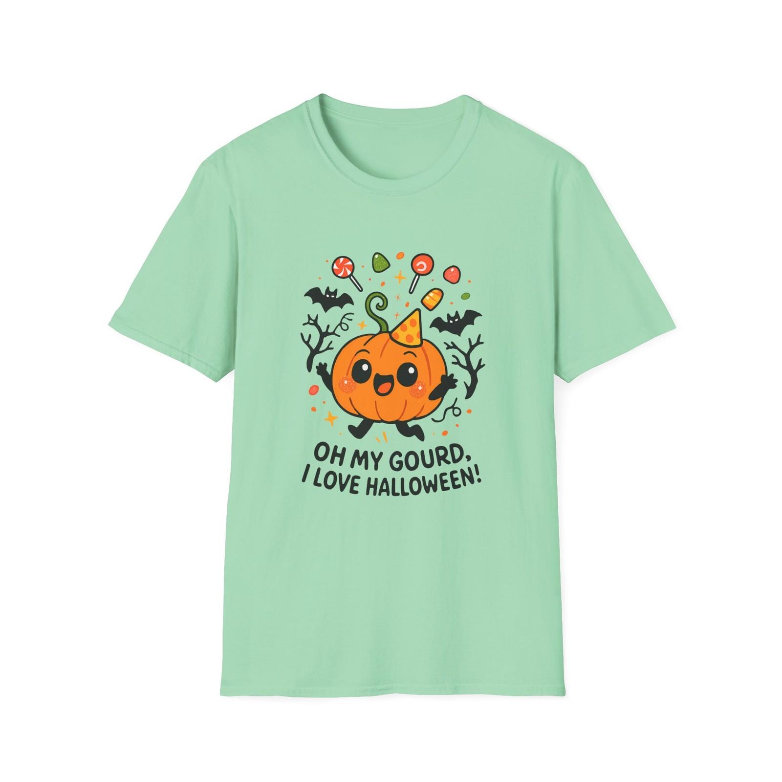 Unisex T-Shirt Mens Womens Tees Top | Oh My Gourd I Love Halloween | Funny Chibi Pumpkin Candy Tee 2XL