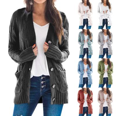Damski kardigan Boho Patchwork z długim rękawem, otwarte przednie dzianinowe swetry kieszenie na płaszcz