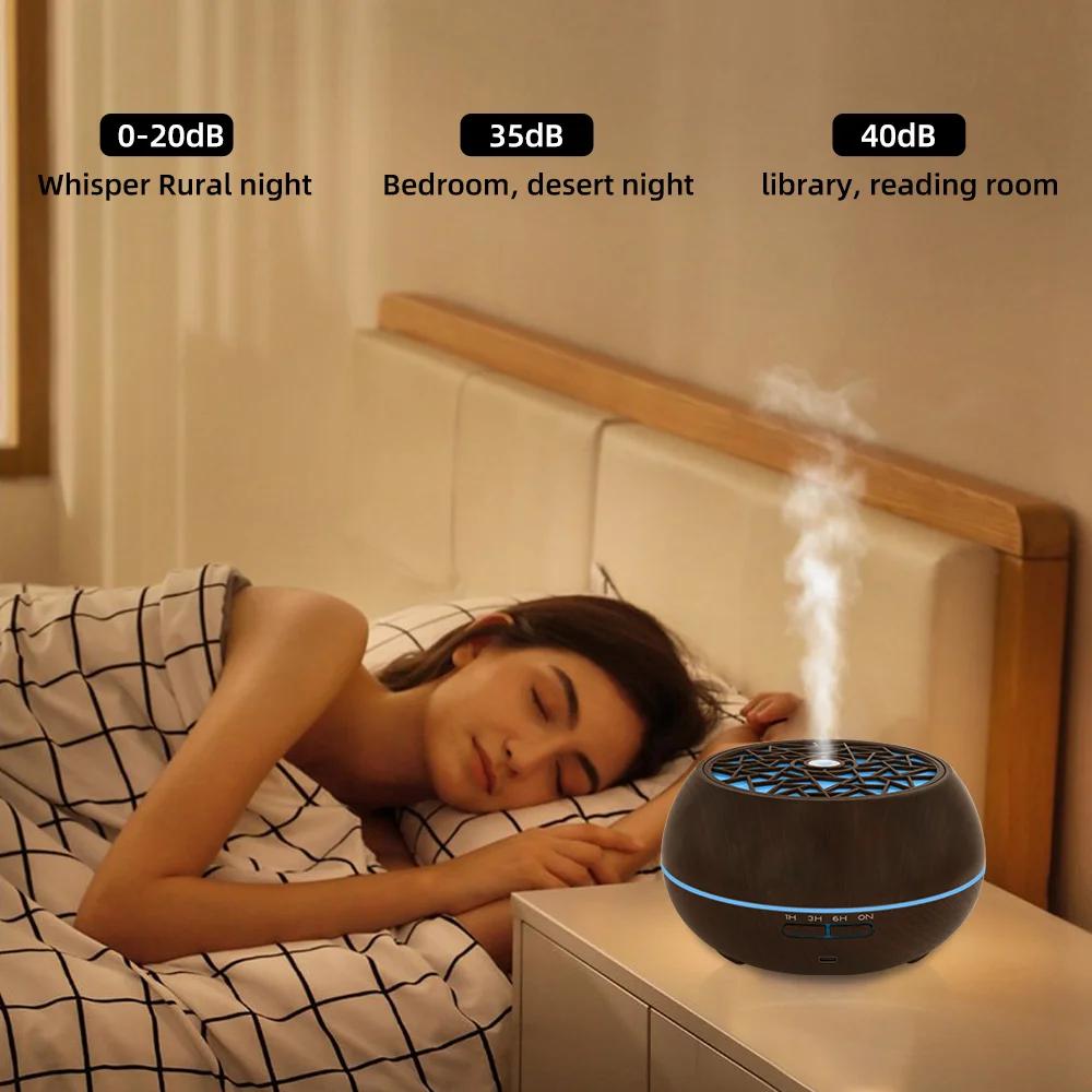 Diffuseur d'Huiles Essentielles et Humidificateur d'Air 550ml Grande Pièce avec 6 Huiles Premium, Télécommande, Lumière LED 7 Couleurs, Minuterie Automatique - Pe