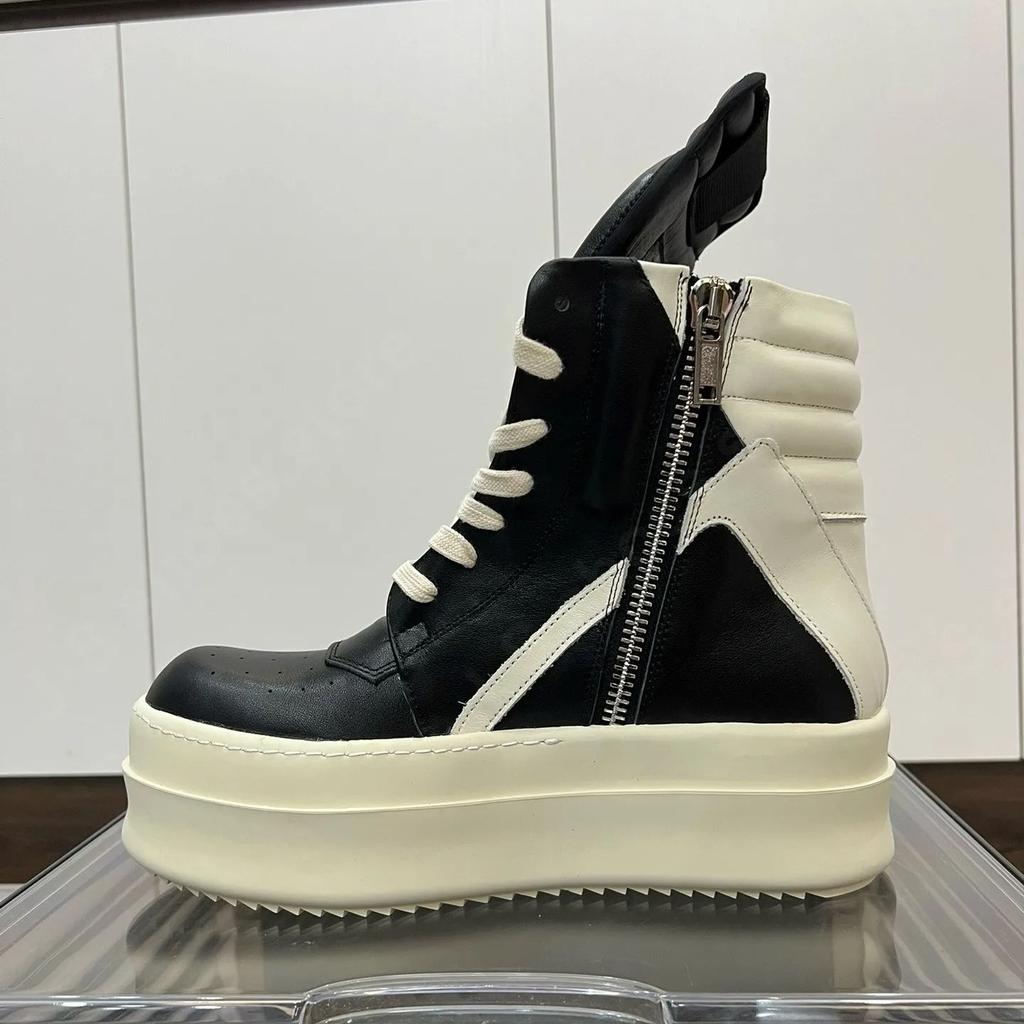 Ro Classic Men Shoe Ankle Boot Women Sneaker High Top Casual Shoes Zip Lace Up 6cm Thick Sole Sneakers Black Leather Ankle Boots
