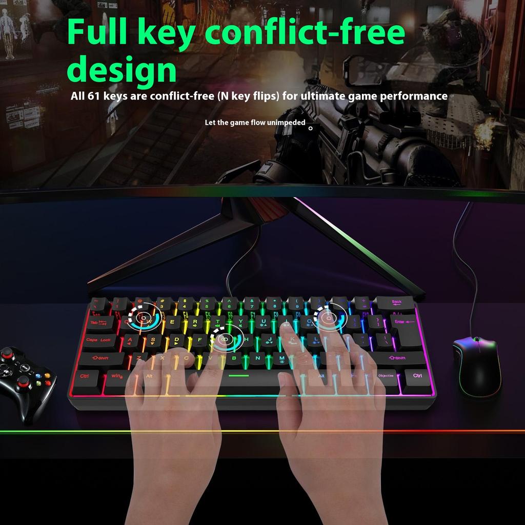 Y-FRUITFUL K401 Wired Keyboard 61-Key RGB Backlit Computer Office Gaming Keyboard