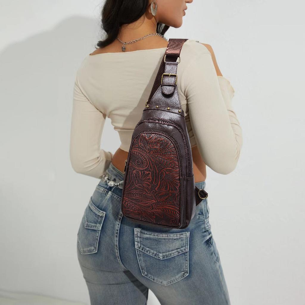 Bolsa Transversal Pequena Estilo Boho Ocidental Feminina com Alça Única Bolsa de Peito Bolsa Feminina