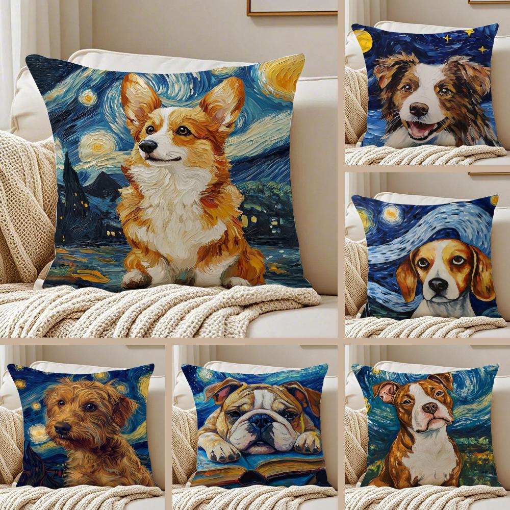Catoon Starry Sky Dog Cushion Cover Pillowcase Antidustmite living Room Sofa Decor Cushion Room